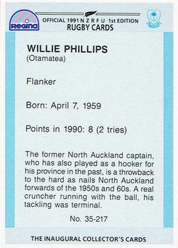 1991 Regina NZRFU 1st Edition #35 Willie Phillips Back